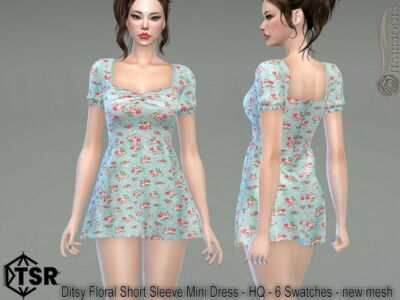 ‘Ditsy Floral Short Sleeve Mini Dress / Everyday’ Sims 4 CC