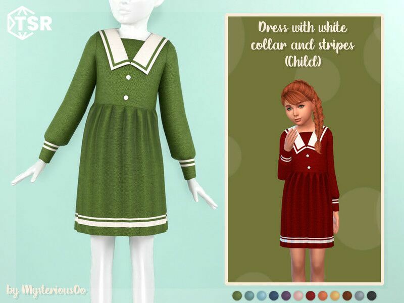 Dress With White Collar And Stripes Child By Mysteriousoo 1 Dress With White Collar And Stripes Child By Mysteriousoo Sims 4 CC