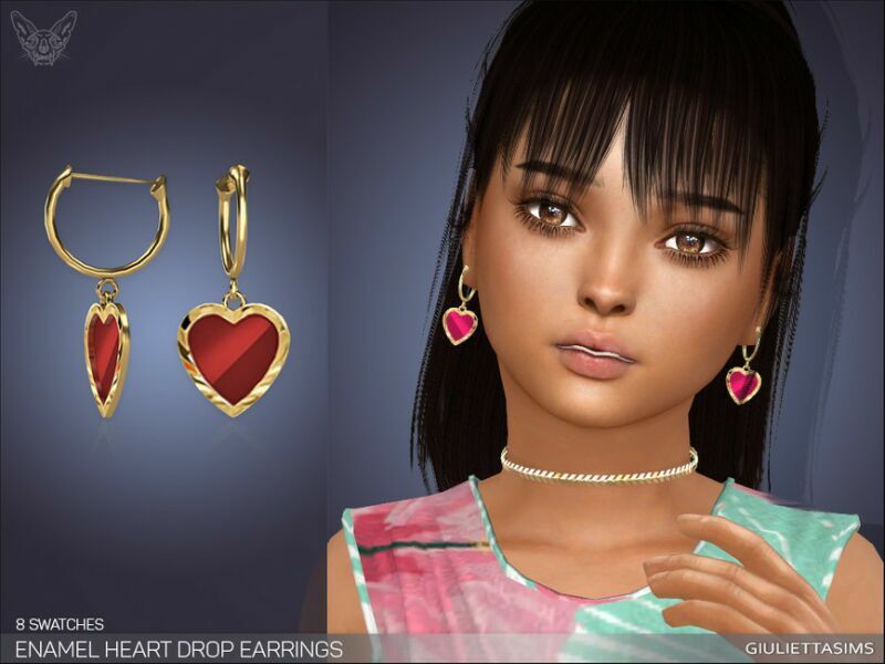 Enamel Heart Drop Earrings For Kids By Feyona 1 Enamel Heart Drop Earrings For Kids By Feyona Sims 4 CC