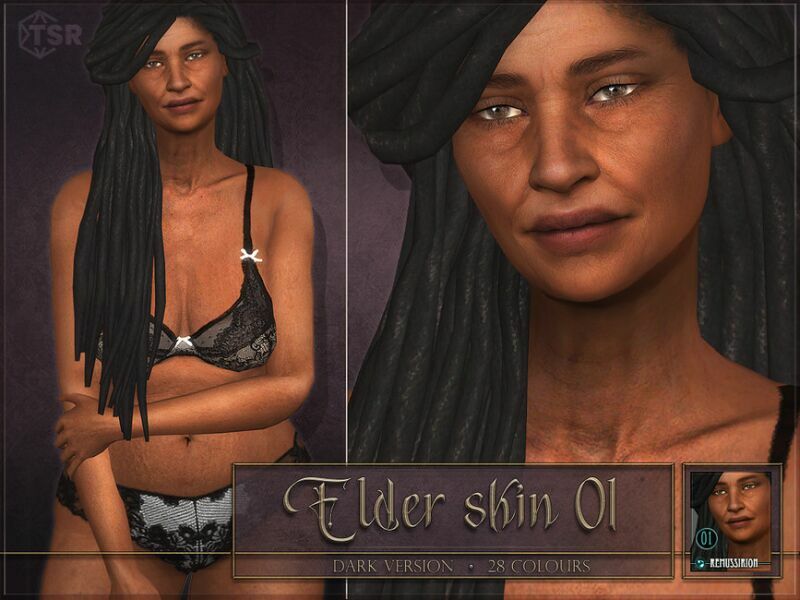 Female Elder Skin 01 – Dark Version By Remussirion 1 Female Elder Skin 01 – Dark Version By Remussirion Sims 4 CC
