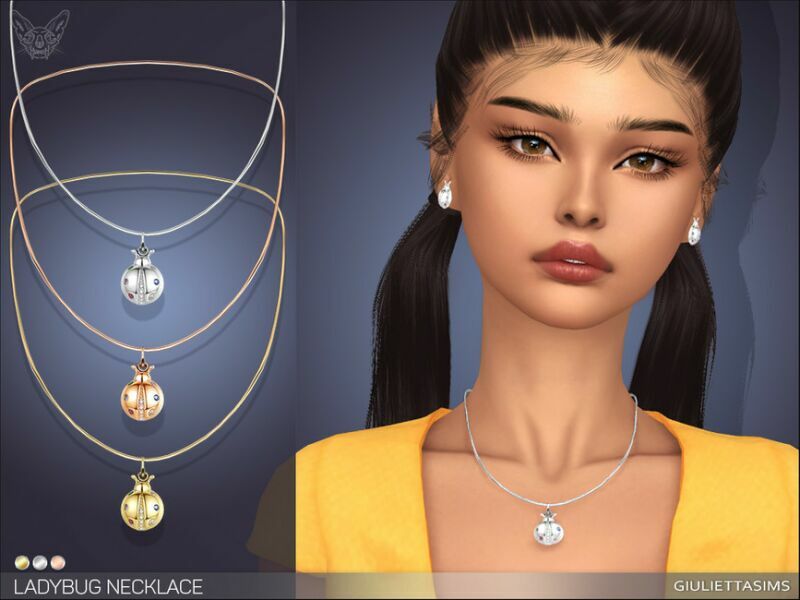 Golden Ladybug Necklace By Feyona 1 Golden Ladybug Necklace By Feyona Sims 4 CC