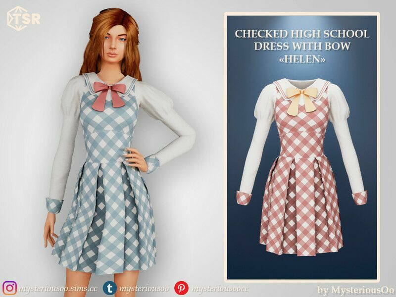 High School Dress With BOW “Helen” – / Everyday 1 High School Dress With BOW “Helen” – / Everyday Sims 4 CC
