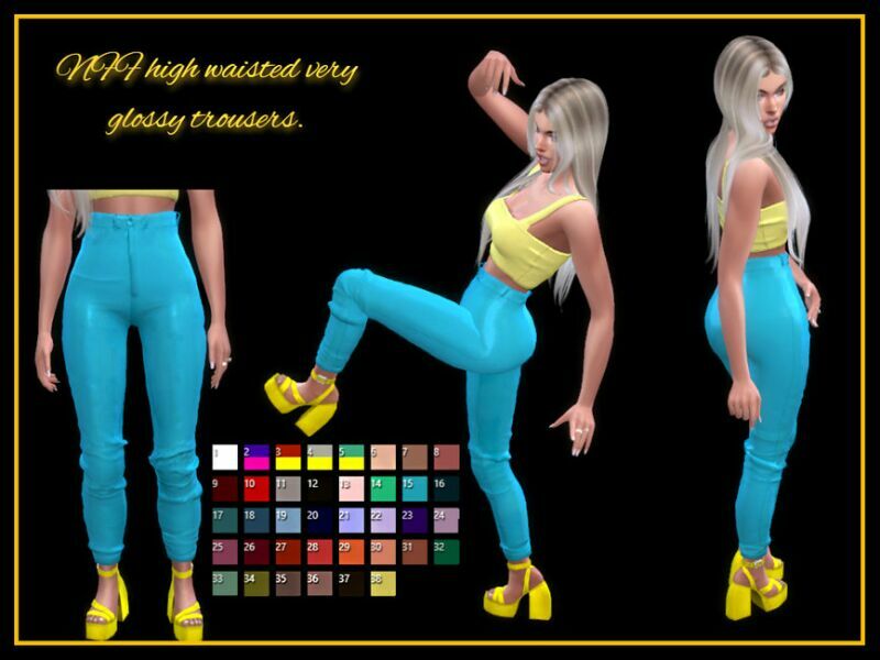 High Waisted Glossy Trousers By Nadiafabulousflow 1 High Waisted Glossy Trousers By Nadiafabulousflow Sims 4 CC