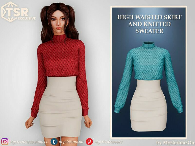 High Waisted Skirt And Knitted Sweater By Mysteriousoo 1 High Waisted Skirt And Knitted Sweater By Mysteriousoo Sims 4 CC