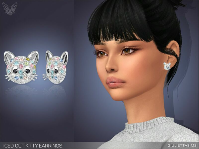 Iced OUT Kitty Earrings By Feyona 1 Iced OUT Kitty Earrings By Feyona Sims 4 CC