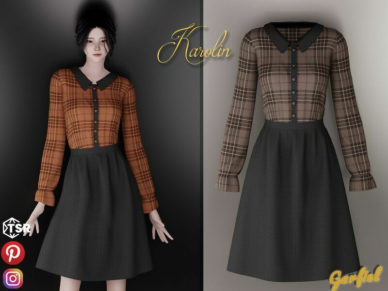“Izidora – Dress With Plaid TOP And Black Skirt For / Everyday” 1 “Izidora – Dress With Plaid TOP And Black Skirt For / Everyday” Sims 4 CC