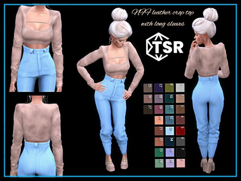 Leather Crop TOP With Long Sleeves By Nadiafabulousflow 1 Leather Crop TOP With Long Sleeves By Nadiafabulousflow Sims 4 CC