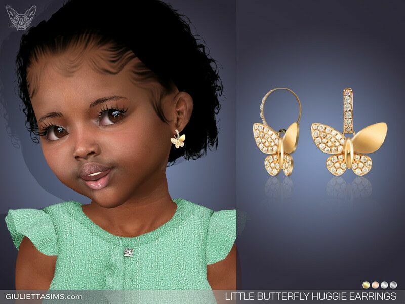 Little Butterfly Huggie Earrings For Toddlers By Feyona 1 Little Butterfly Huggie Earrings For Toddlers By Feyona Sims 4 CC