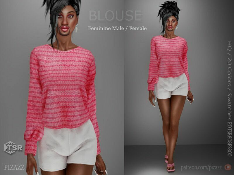 Long Sleeve Ribbed Blouse By Pizazz 1 Long Sleeve Ribbed Blouse By Pizazz Sims 4 CC