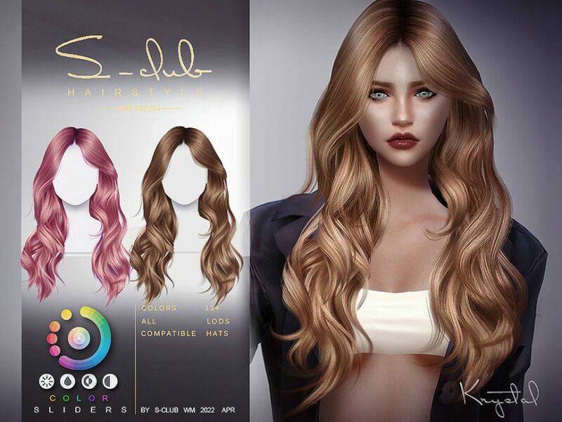 Long Wavy Female Hairstyle(Krystal) By S-Club 1 Long Wavy Female Hairstyle(Krystal) By S-Club Sims 4 CC