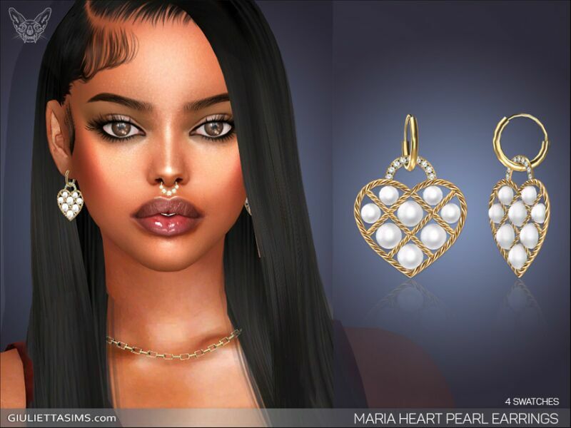 Maria Heart Pearl Earrings By Feyona 1 Maria Heart Pearl Earrings By Feyona Sims 4 CC