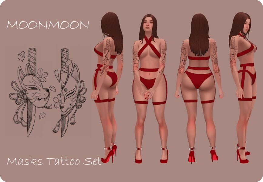 Masks Tattoo SET By Moonmoonsim Sims 4 CC