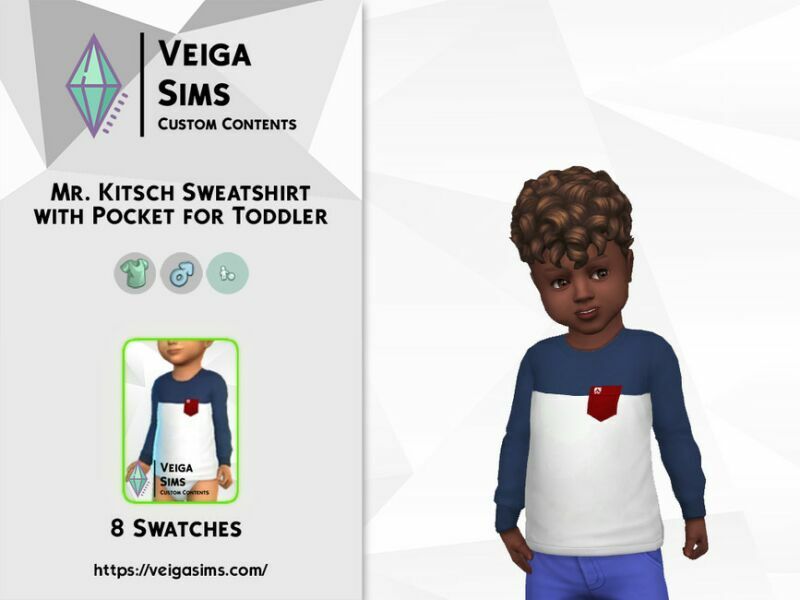 MR. Kitsch – Bicolor Sweartshirt With Pocket For Toddler 1 MR. Kitsch – Bicolor Sweartshirt With Pocket For Toddler Sims 4 CC