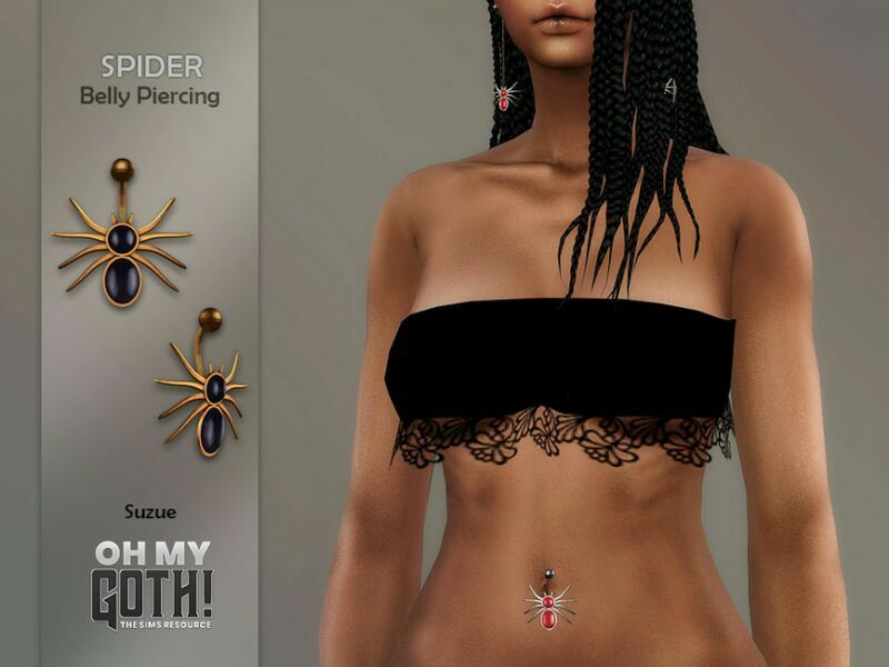 OH MY Goth! Spider Belly Piercings SET By Suzue 1 OH MY Goth! Spider Belly Piercings SET By Suzue Sims 4 CC