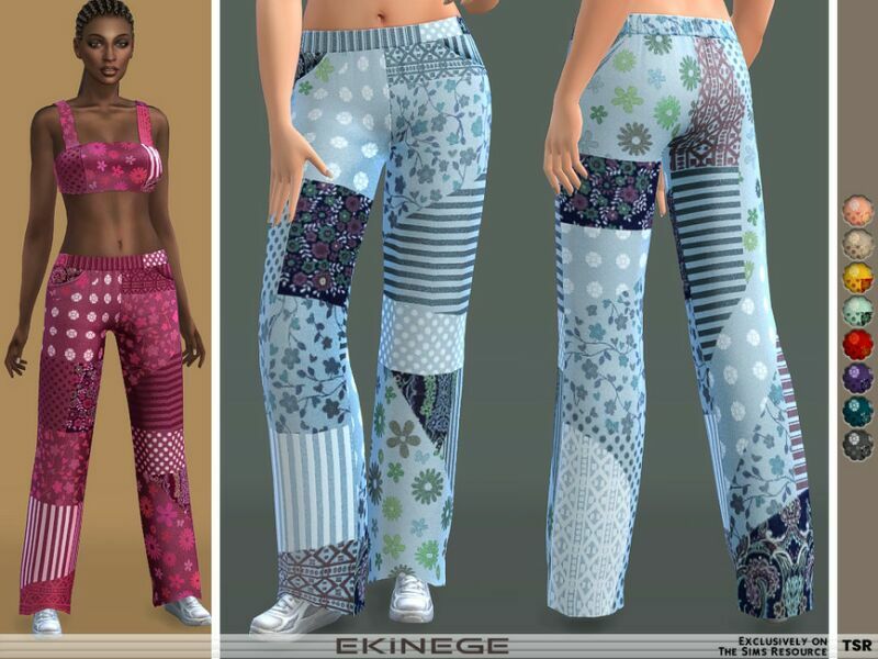 Patchwork Print Pants – SET27-2 By Ekinege 1 Patchwork Print Pants – SET27-2 By Ekinege Sims 4 CC