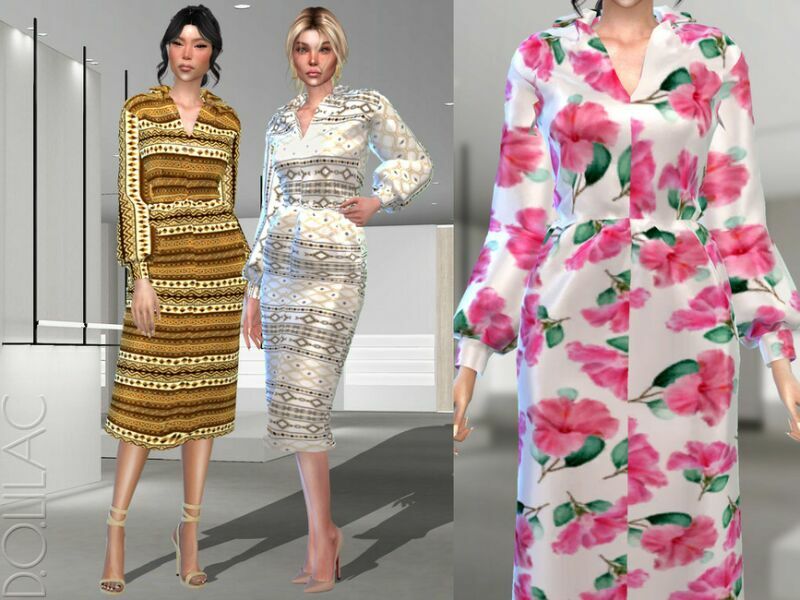 Patterned Shirt Dress DO362 1 Patterned Shirt Dress DO362 Sims 4 CC