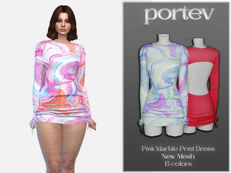 Pink Marble Print Dress By Portev 1 Pink Marble Print Dress By Portev Sims 4 CC
