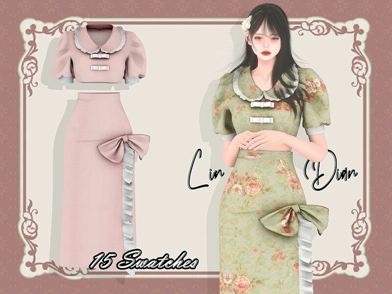Puff Sleeve Ruffle Long Dress 1 Puff Sleeve Ruffle Long Dress Sims 4 CC