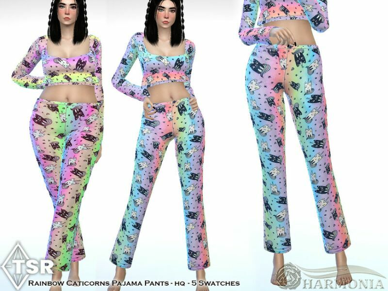 Rainbow Caticorns Pajama Pants By Harmonia 1 Rainbow Caticorns Pajama Pants By Harmonia Sims 4 CC
