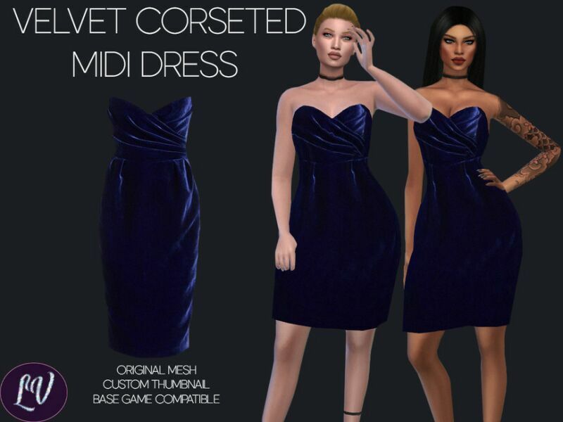 Rasario – Velvet Corseted Midi Dress By Linavees 1 Rasario – Velvet Corseted Midi Dress By Linavees Sims 4 CC