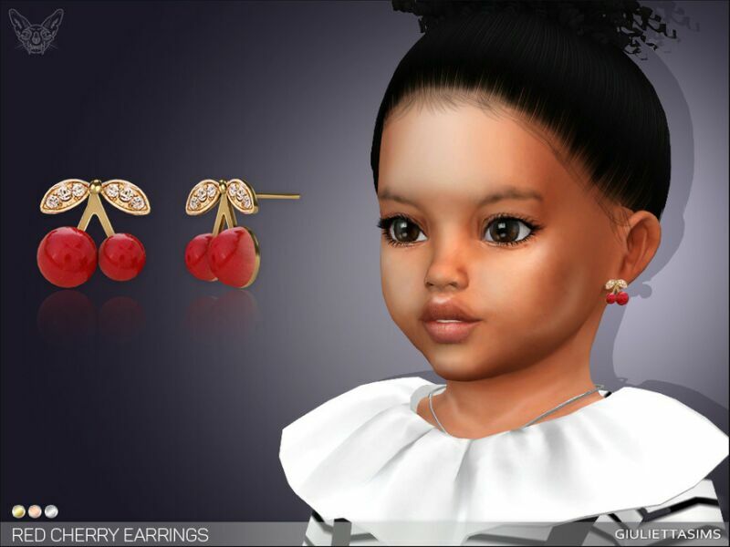 RED Cherry Earrings For Toddlers By Feyona 1 RED Cherry Earrings For Toddlers By Feyona Sims 4 CC