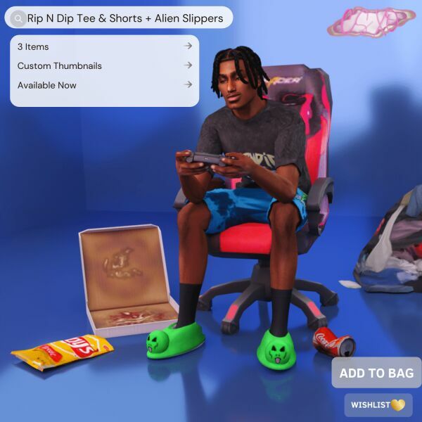 RIP N DIP TEE & Shorts + Alien Slippers 1 RIP N DIP TEE & Shorts + Alien Slippers Sims 4 CC