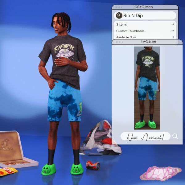 RIP N DIP TEE & Shorts + Alien Slippers 2 sims 4 cc rip n dip tee shorts alien slippers 3