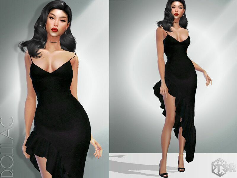 Ruffled Asymmetrical Dress DO056 1 Ruffled Asymmetrical Dress DO056 Sims 4 CC