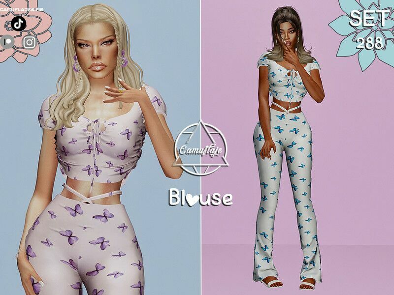 SET 288 – Butterfly Blouse / Everyday 1 SET 288 – Butterfly Blouse / Everyday Sims 4 CC