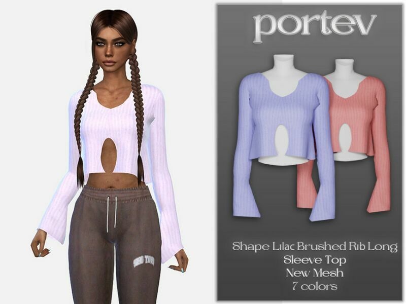 Shape Lilac Brushed RIB Long Sleeve TOP By Portev 1 Shape Lilac Brushed RIB Long Sleeve TOP By Portev Sims 4 CC