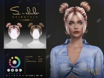 Short Hair With Double Buns(Mili) By S-Club Sims 4 CC