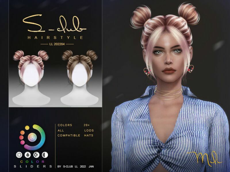 Short Hair With Double Buns(Mili) By S-Club Sims 4 CC