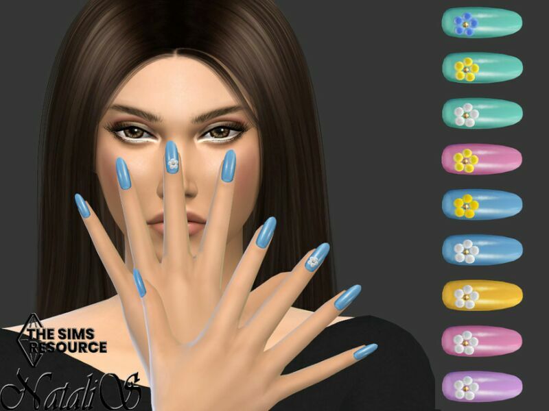 Spring Flower Almond Nails By Natalis 1 Spring Flower Almond Nails By Natalis Sims 4 CC
