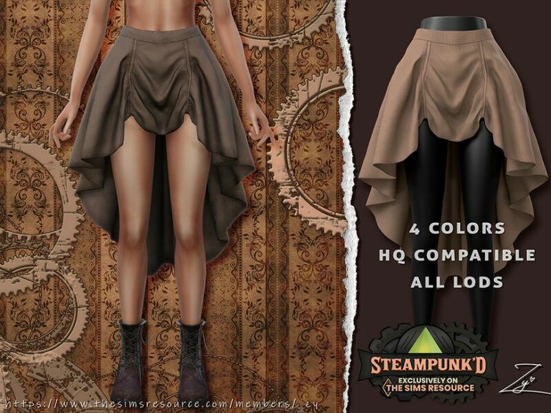 Steampunked Leather Skirt By _ZY 1 Steampunked Leather Skirt By _ZY Sims 4 CC