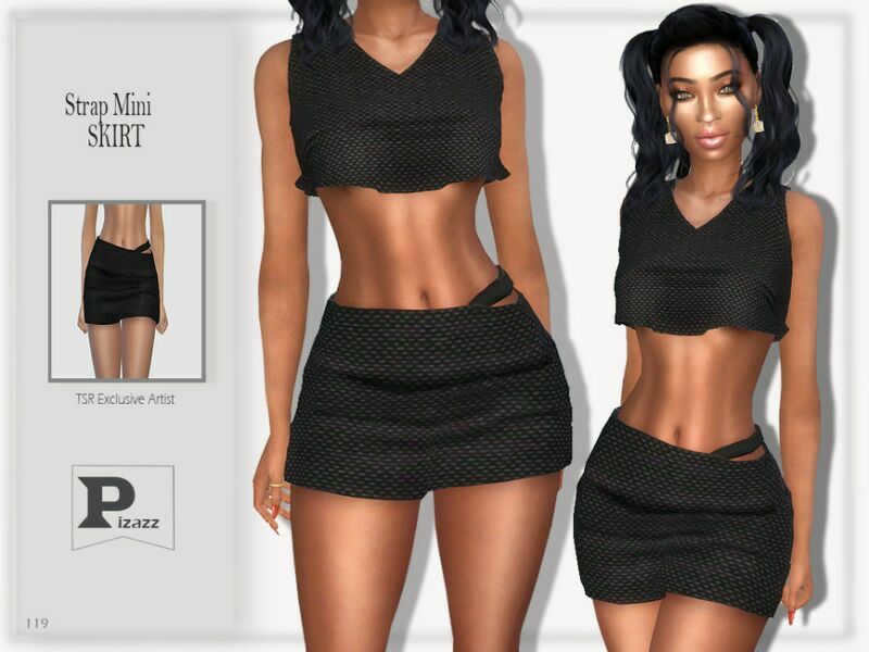 Strap Mini Skirt By Pizazz 1 Strap Mini Skirt By Pizazz Sims 4 CC