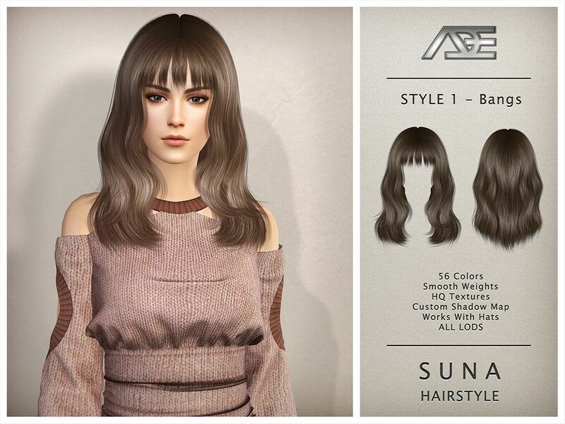 Suna – Style 1 With Bangs (Hairstyle) 1 Suna – Style 1 With Bangs (Hairstyle) Sims 4 CC