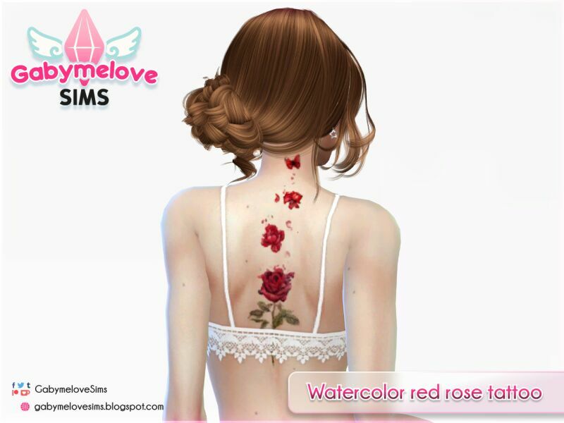 Watercolor RED Rose Tattoo 1 Watercolor RED Rose Tattoo Sims 4 CC