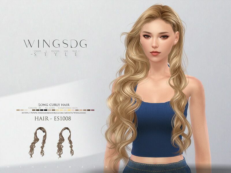 Wings-Es1008-Long Curly Hair By Wingssims 1 Wings-Es1008-Long Curly Hair By Wingssims Sims 4 CC