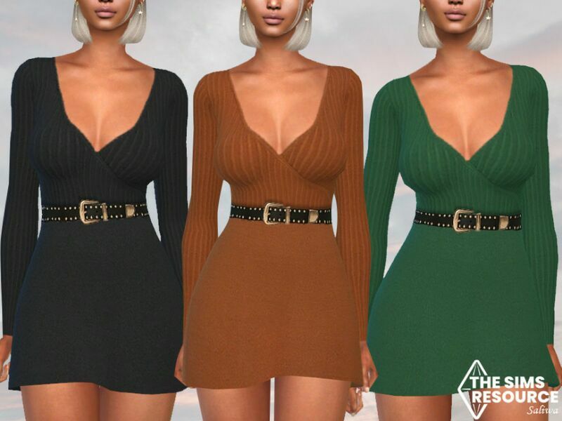 Winter Dresses With Belt By Saliwa 1 Winter Dresses With Belt By Saliwa Sims 4 CC