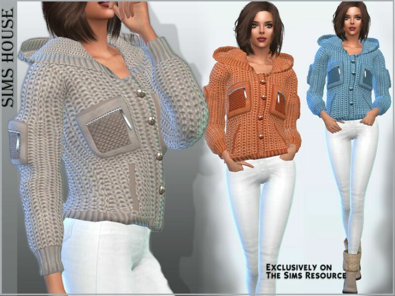 Women’S Knitted Hooded Jacket 2 sims 4 cc womens knitted hooded jacket 2