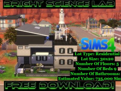 30×20 Bright Science LAB By VTK Free Download By VTK Sims 4 CC