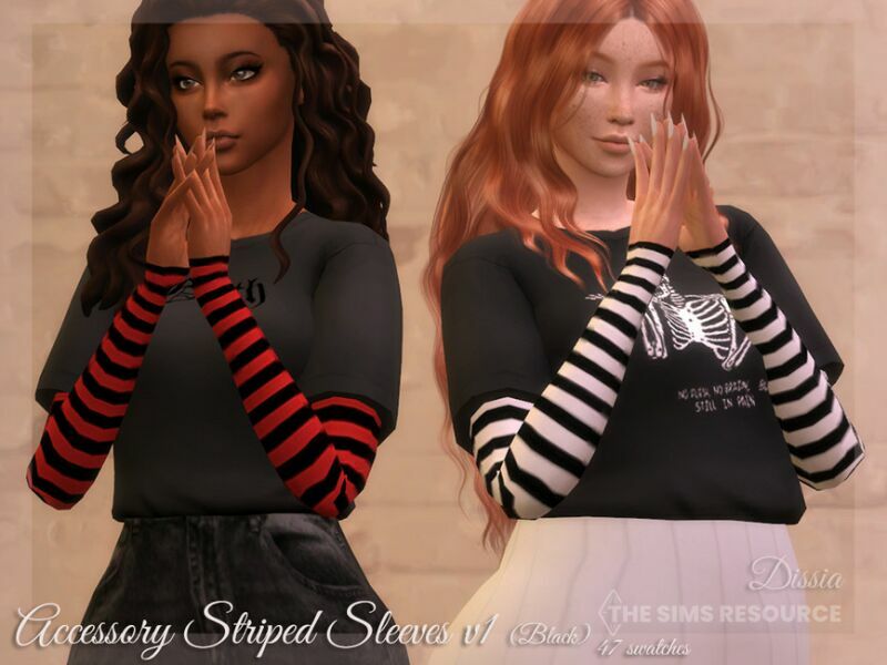 Accessory Striped Sleeves V1 (Black) By Dissia 1 Accessory Striped Sleeves V1 (Black) By Dissia Sims 4 CC