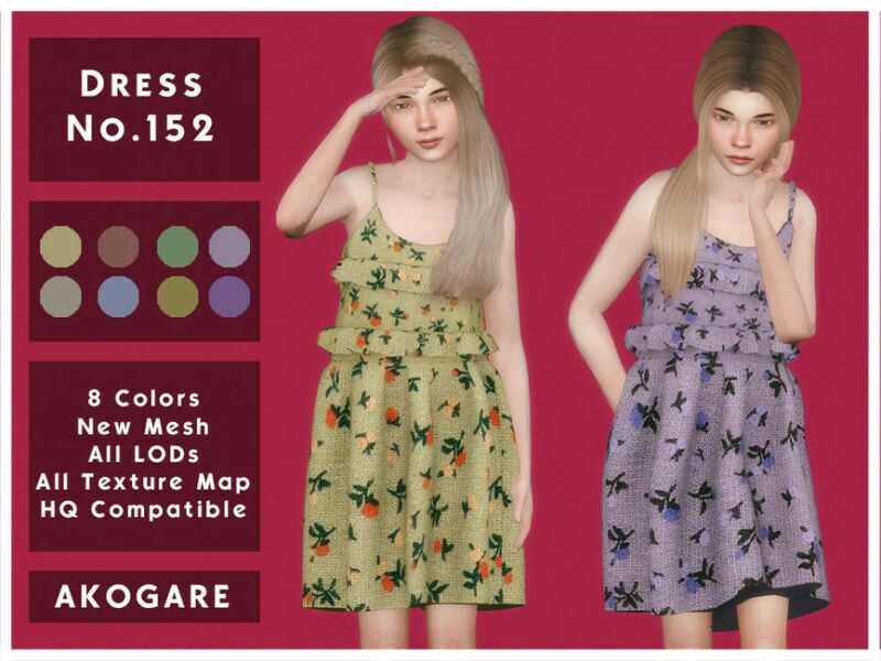 Akogare Dress NO.152 By _Akogare_ 1 Akogare Dress NO.152 By _Akogare_ Sims 4 CC