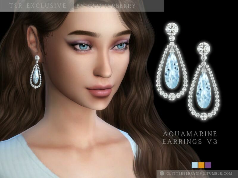Aquamarine Earrings V3 By Glitterberryfly 1 Aquamarine Earrings V3 By Glitterberryfly Sims 4 CC
