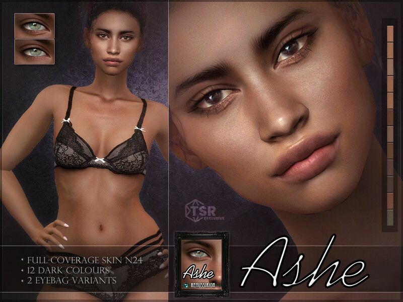 Ashe Skin – Female Skin 24 – Dark Colours 1 Ashe Skin – Female Skin 24 – Dark Colours Sims 4 CC