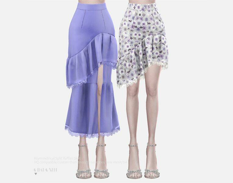 Asymmetrical Split Ruffles Skirt By Charonlee 1 Asymmetrical Split Ruffles Skirt By Charonlee Sims 4 CC