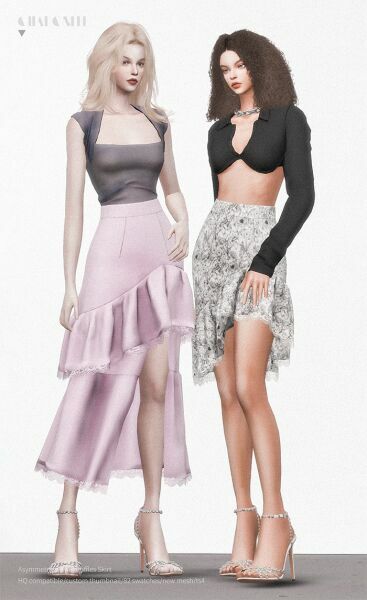 Asymmetrical Split Ruffles Skirt By Charonlee 3 sims 4 cc asymmetrical split ruffles skirt by charonlee 2
