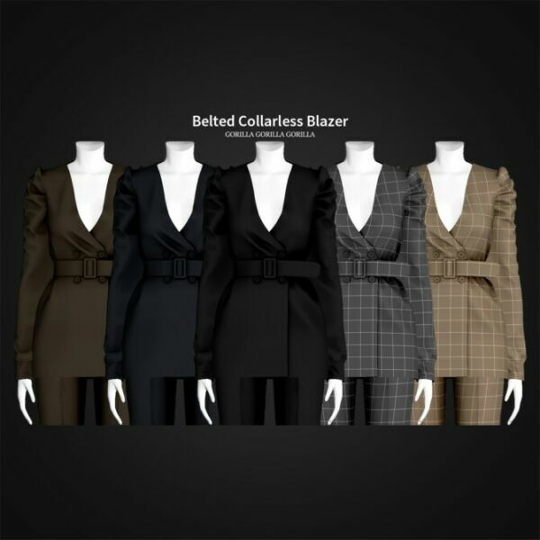Belted Collarless Blazer By Gorilla 1 Belted Collarless Blazer By Gorilla Sims 4 CC