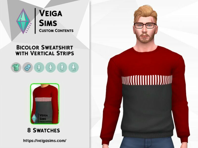 Bicolor Sweatshirt With Vertical Strips 1 Bicolor Sweatshirt With Vertical Strips Sims 4 CC