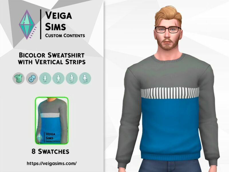 Bicolor Sweatshirt With Vertical Strips 2 sims 4 cc bicolor sweatshirt with vertical strips 2